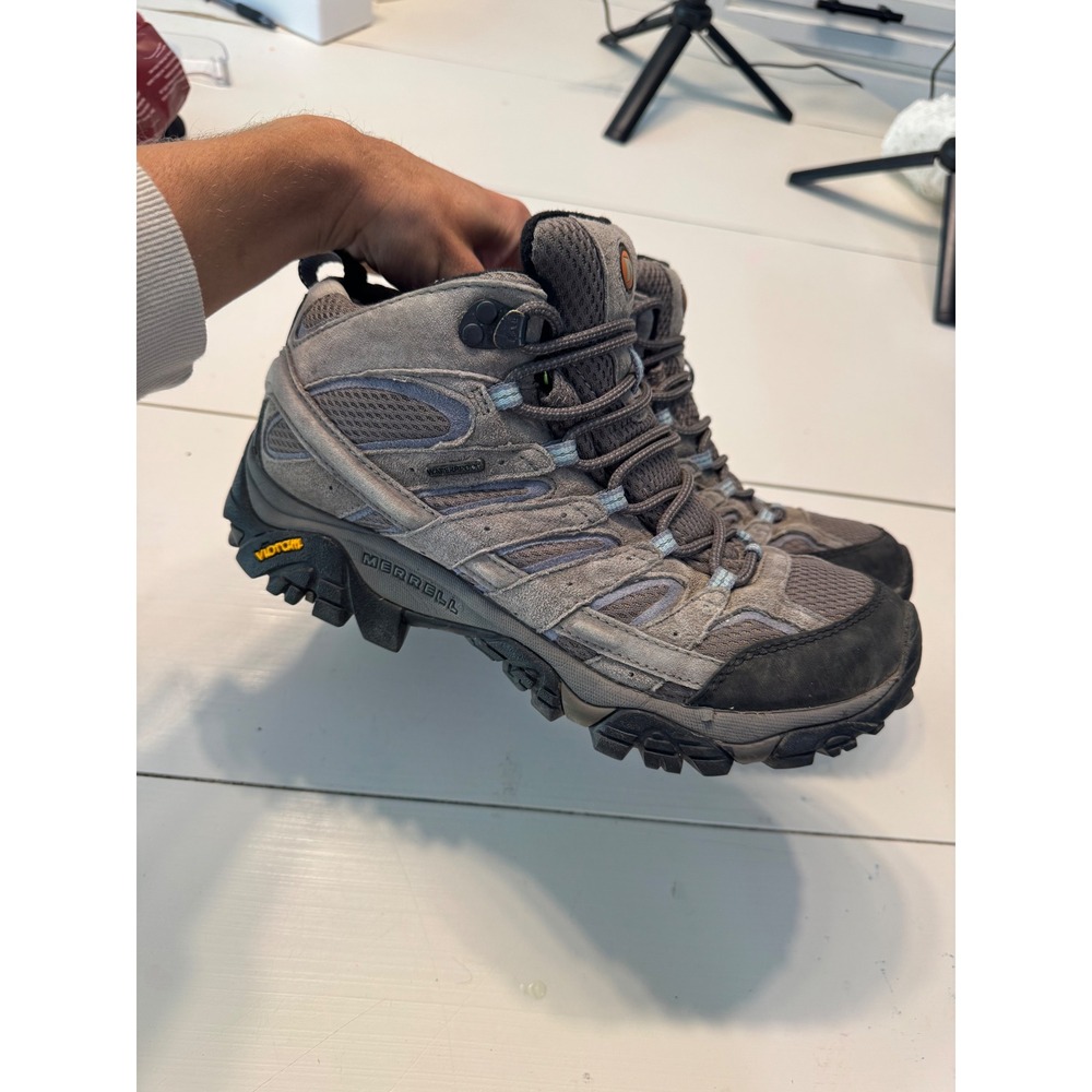 Merrell Moab 2 Mid Waterproof Hiking Boots Grey Blue Vibram J06054 Womens 10